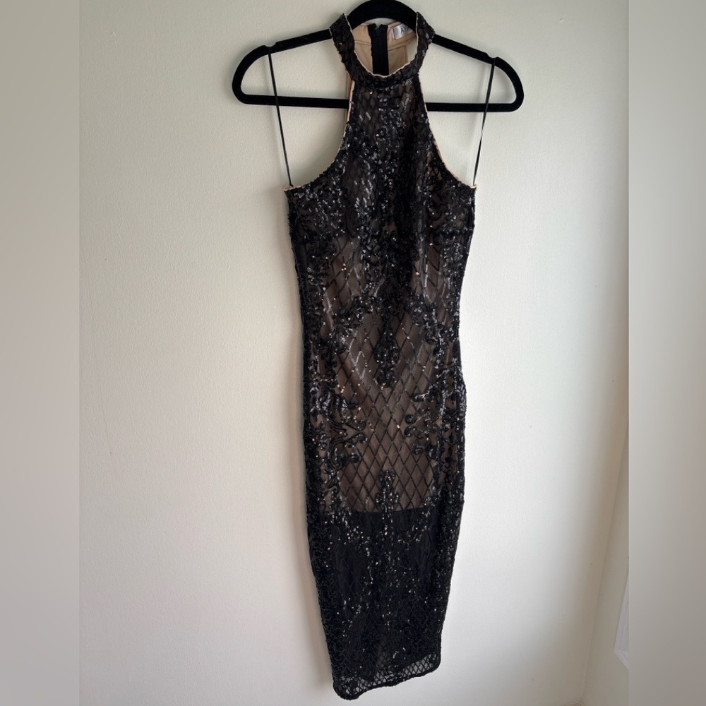 Elegant Black Sequin Midi Dress